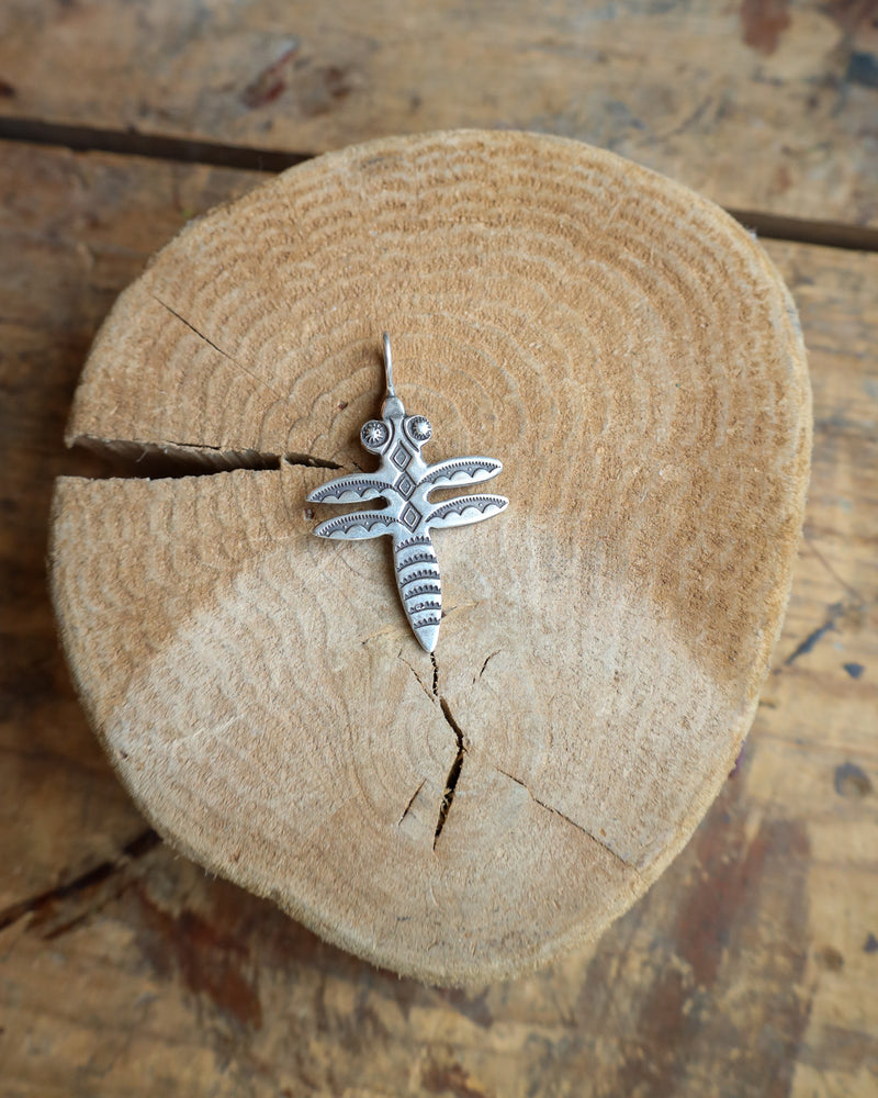 Peyote Bird Sterling Silver Dragonfly Pendant