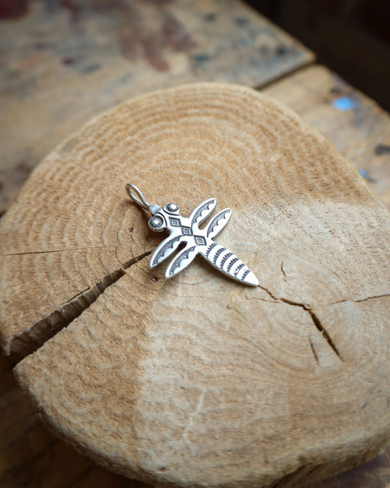 Peyote Bird Sterling Silver Dragonfly Pendant