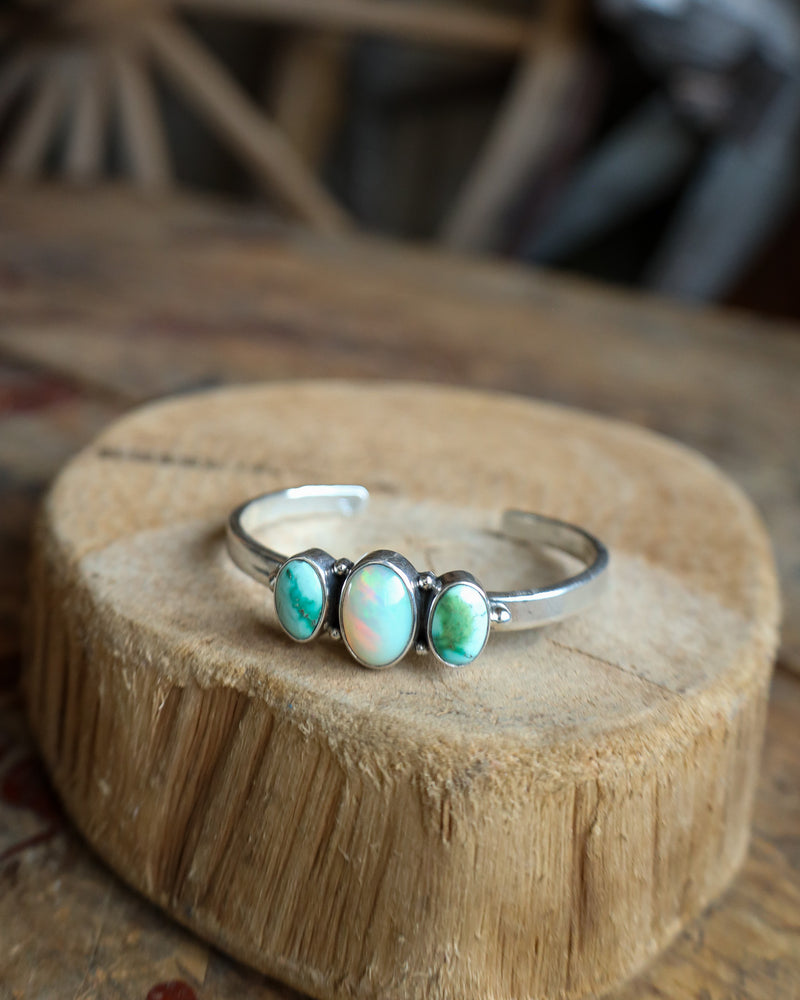 Peyote Bird 1 Opal 2 Turquoise Ovals Cuff