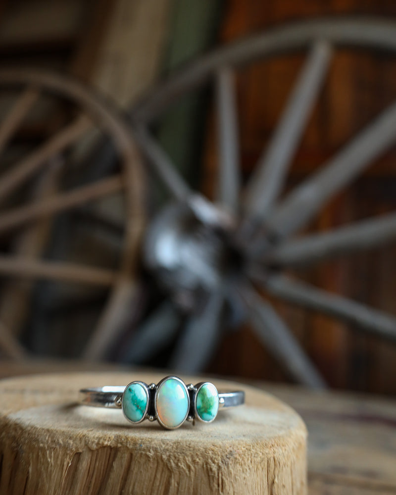 Peyote Bird 1 Opal 2 Turquoise Ovals Cuff