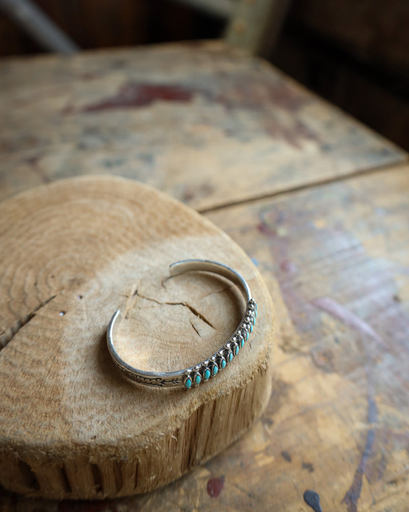 Peyote Bird Tiny Marquis Turquoise Sterling Silver Dots Cuff