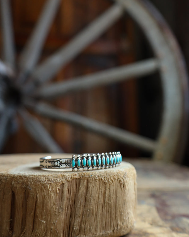 Peyote Bird Tiny Marquis Turquoise Sterling Silver Dots Cuff