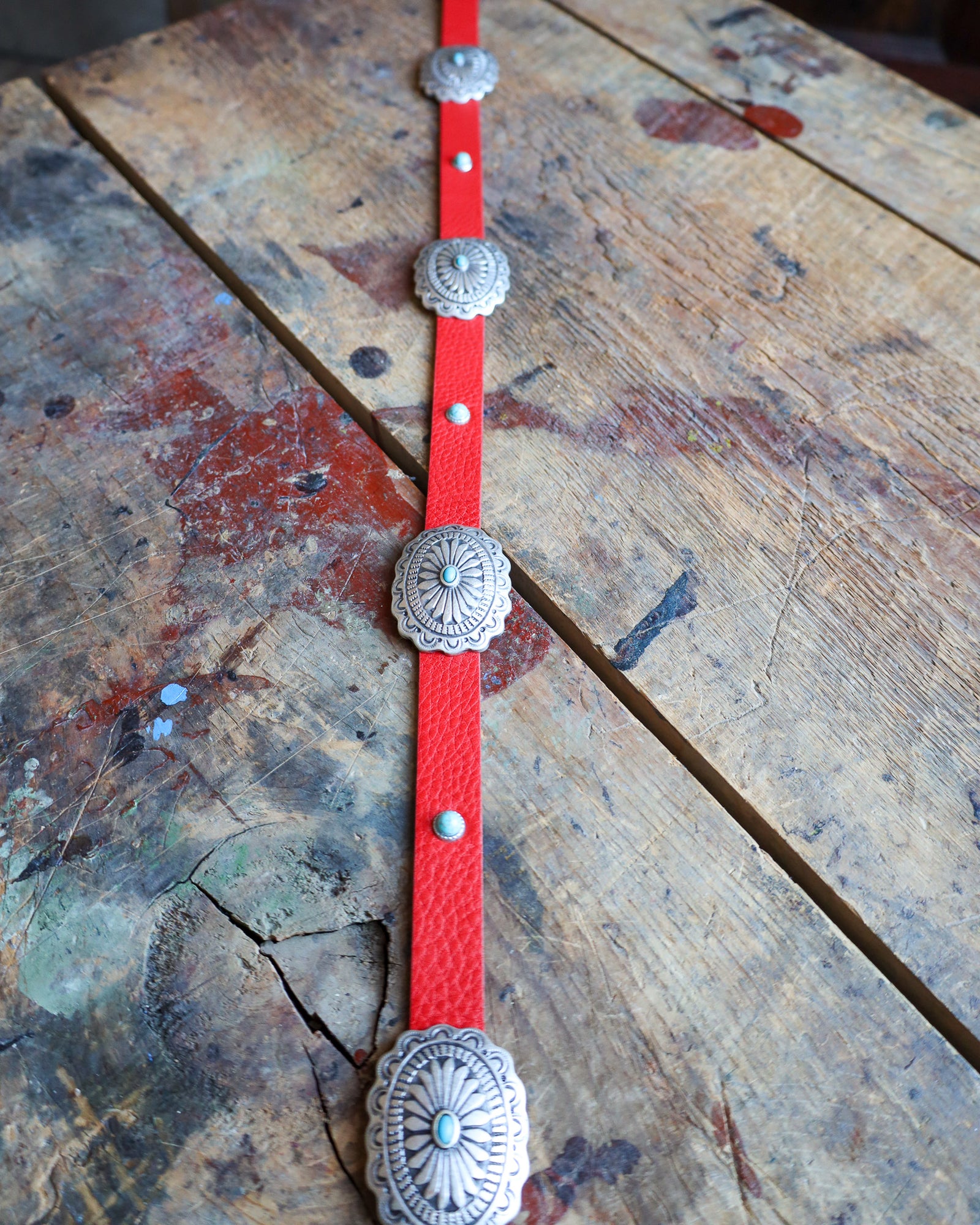 Western Womens Belt Rhinestone Cross Concho Silver Red Genuine Leather M/L Western Antique Triple Hearts Ladies Cowgirl Rhinestone  main image 4