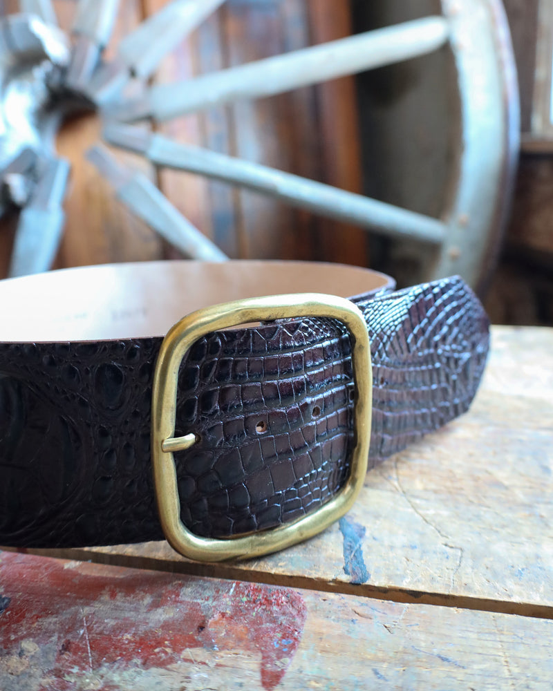 Streets Ahead Croc With Large Gold Buckle Belt