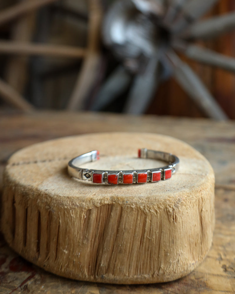 Peyote Bird Vintage 6 Red Coral Squares And Tips Cuff