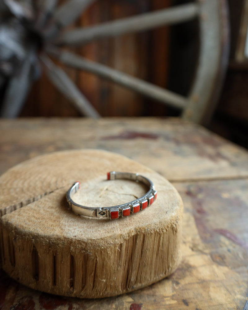 Peyote Bird Vintage 6 Red Coral Squares And Tips Cuff