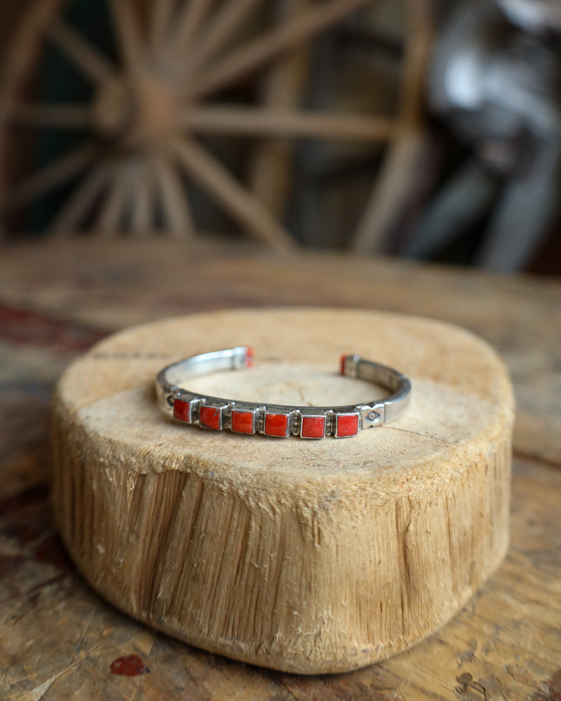 Peyote Bird Vintage 6 Red Coral Squares And Tips Cuff