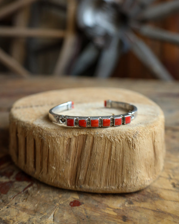 Peyote Bird Vintage 6 Red Coral Squares And Tips Cuff