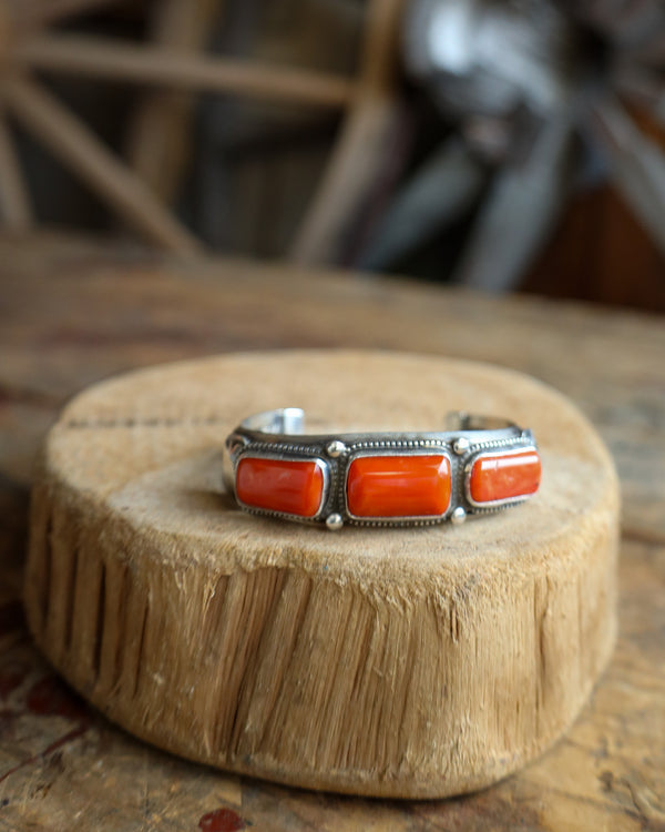 Peyote Bird Vintage 3 Red Coral Rectangles Cuff