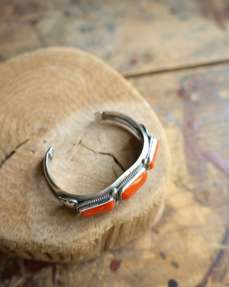 Peyote Bird Vintage 3 Red Coral Rectangles Cuff