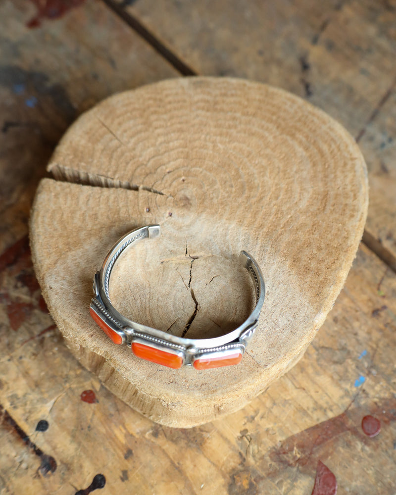 Peyote Bird Vintage 3 Red Coral Rectangles Cuff