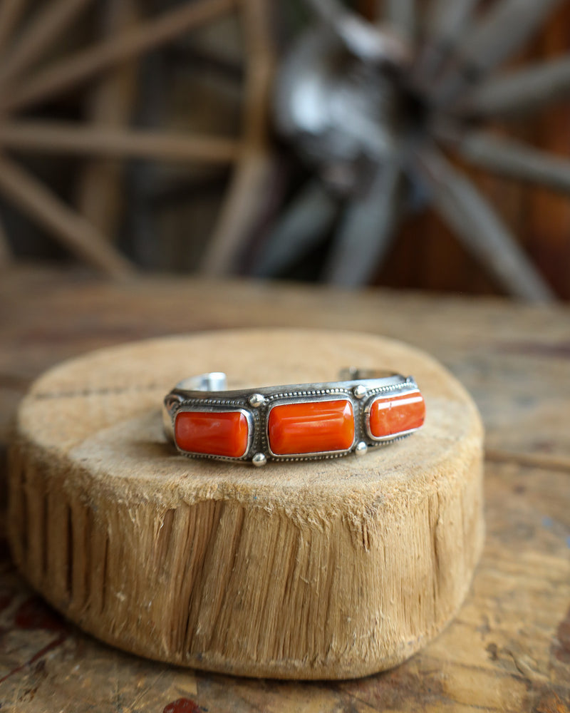 Peyote Bird Vintage 3 Red Coral Rectangles Cuff