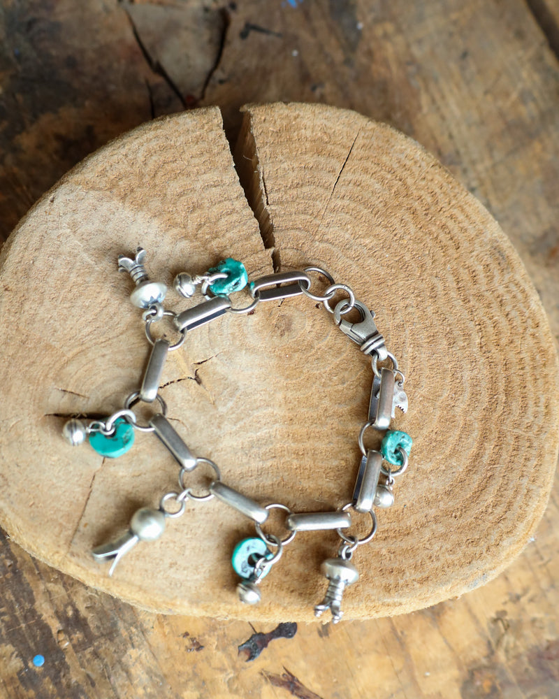 Peyote Bird Blossoms Turquoise Discs Links Bracelet