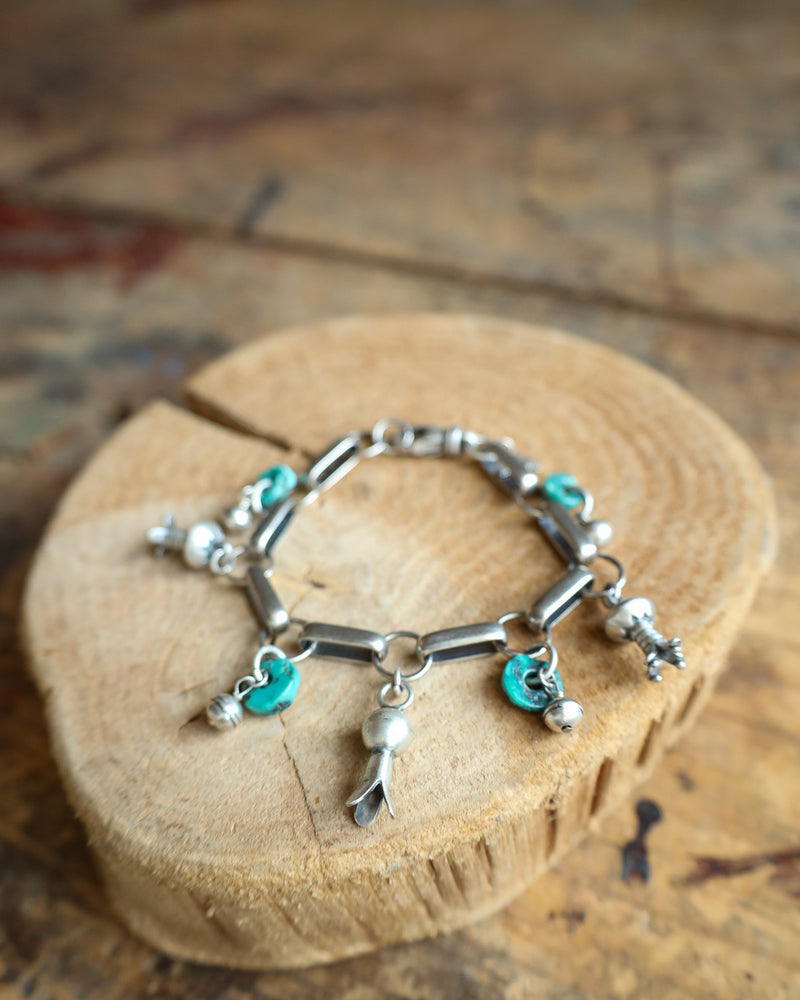 Peyote Bird Blossoms Turquoise Discs Links Bracelet