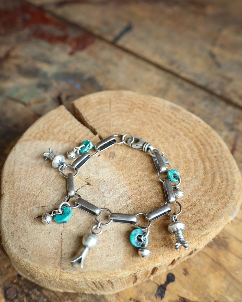 Peyote Bird Blossoms Turquoise Discs Links Bracelet