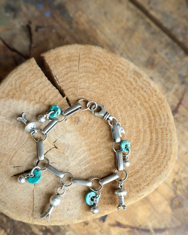 Peyote Bird Blossoms Turquoise Discs Links Bracelet