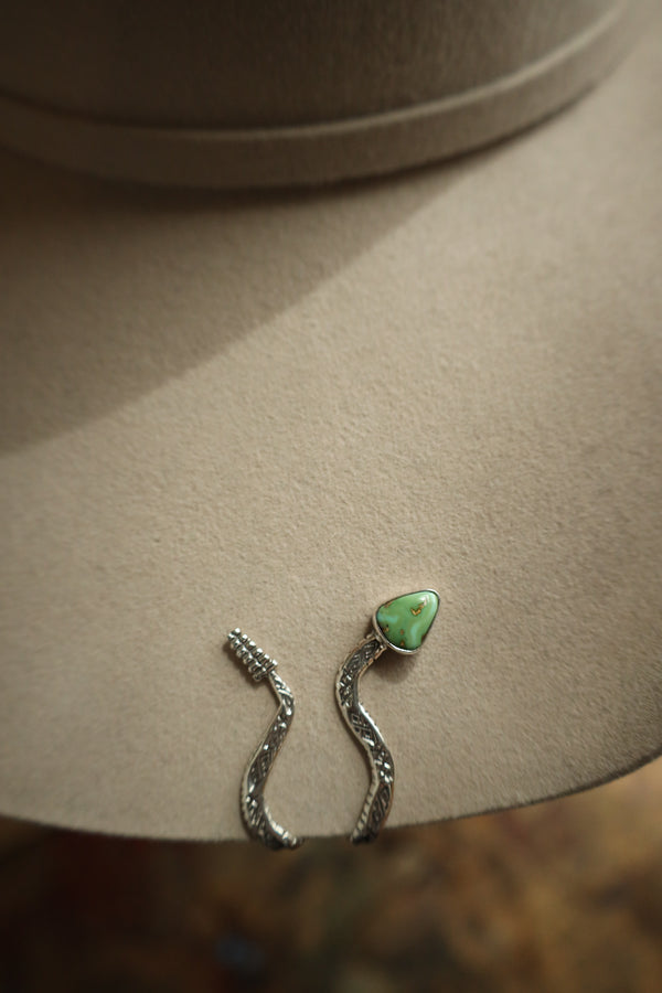 Sterling silver hat clip with turquoise head snake 
