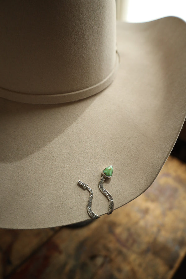 Sterling silver hat clip with turquoise head snake 
