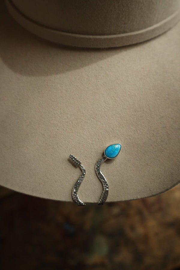 Sterling silver snake hat clip with turquoise head 