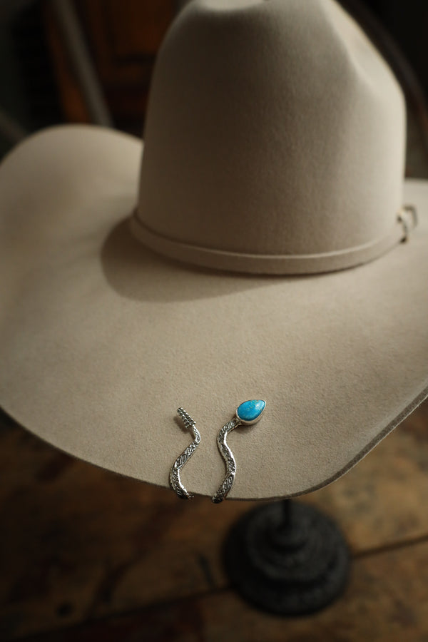 Sterling silver snake hat clip with turquoise head 