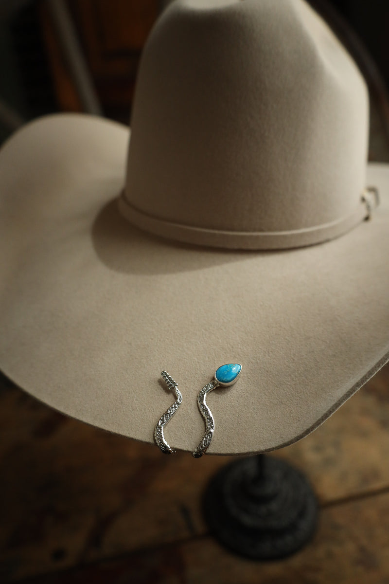 Sterling silver snake hat clip with turquoise head 
