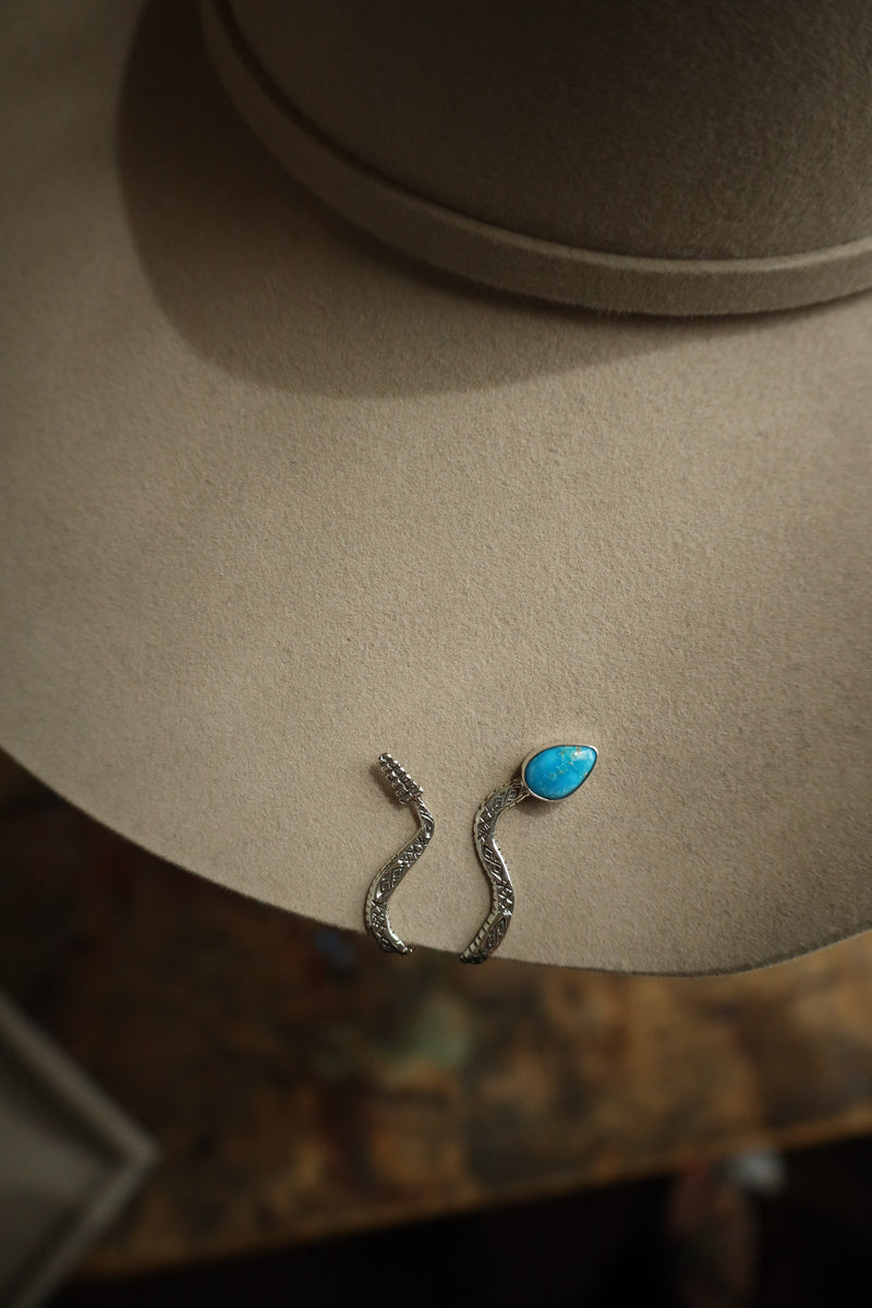 Sterling silver snake hat clip with turquoise head 