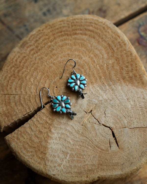 Peyote Bird Vintage Fox Turquoise Flower Tiny Blossom Earring