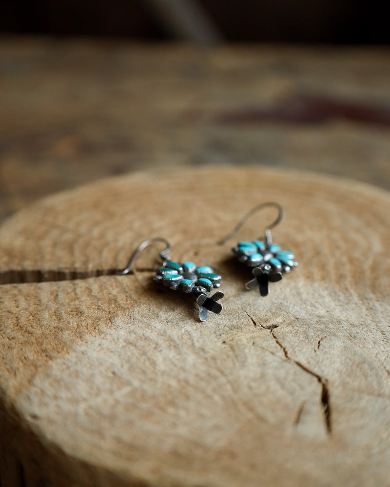 Peyote Bird Vintage Fox Turquoise Flower Tiny Blossom Earring