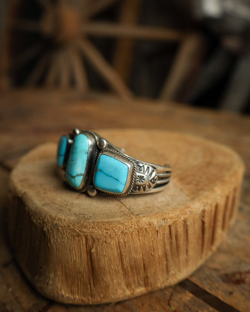 1 Rectangle 2 Square Blue Gem Turquoise Cuff