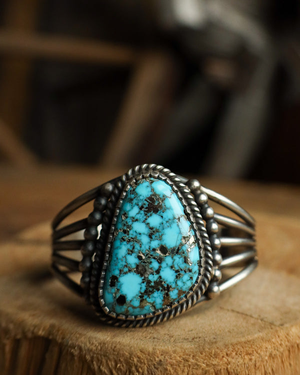 Kingman Turquoise Sterling Silver Dots Split Cuff