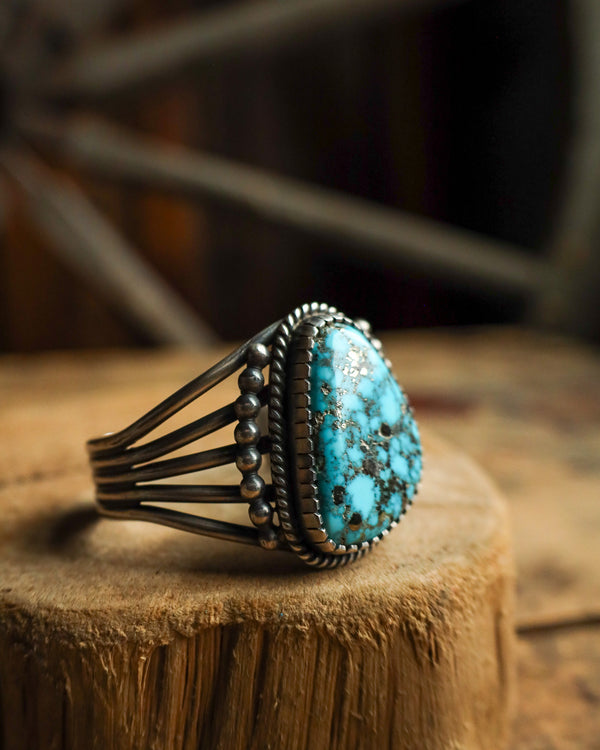 Kingman Turquoise Sterling Silver Dots Split Cuff