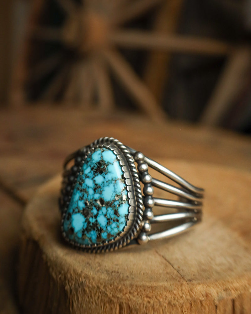 Kingman Turquoise Sterling Silver Dots Split Cuff