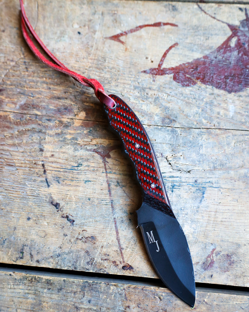 Texas Exotic Knives Red and Black Carbon Medium Cowboy Knife