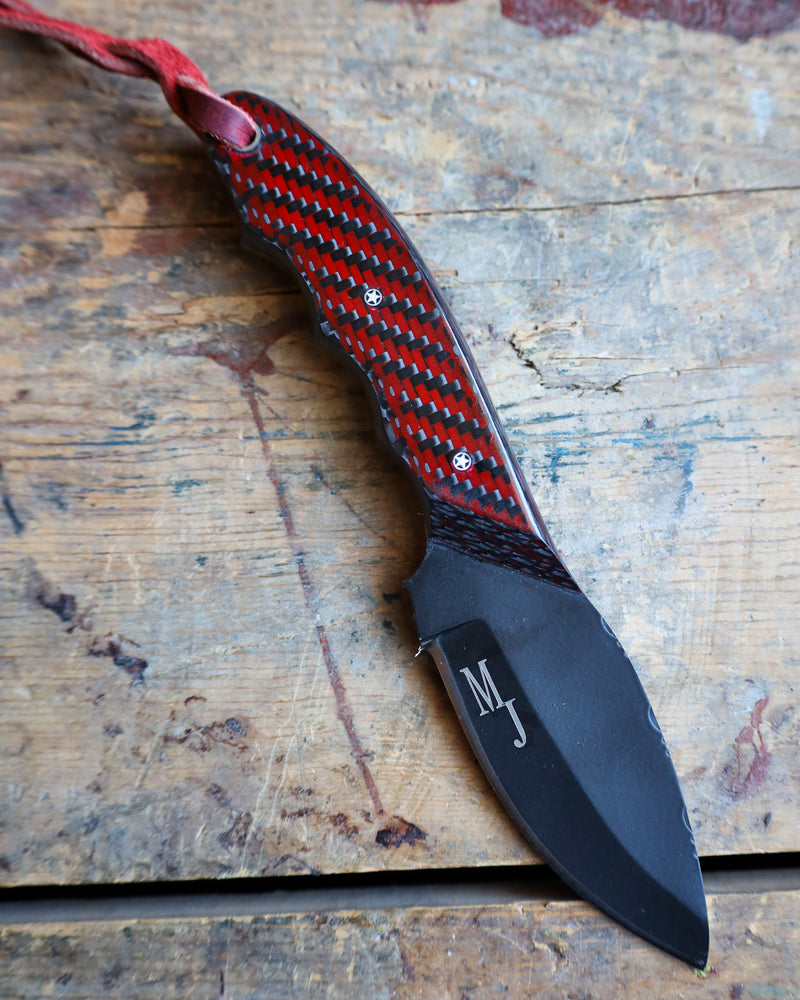 Texas Exotic Knives Red and Black Carbon Medium Cowboy Knife