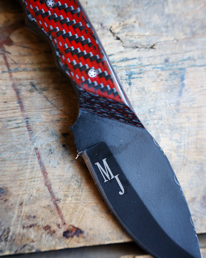 Texas Exotic Knives Red and Black Carbon Medium Cowboy Knife