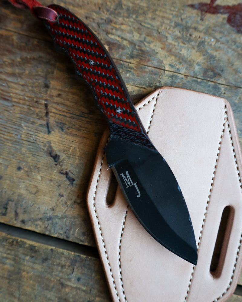 Texas Exotic Knives Red and Black Carbon Medium Cowboy Knife