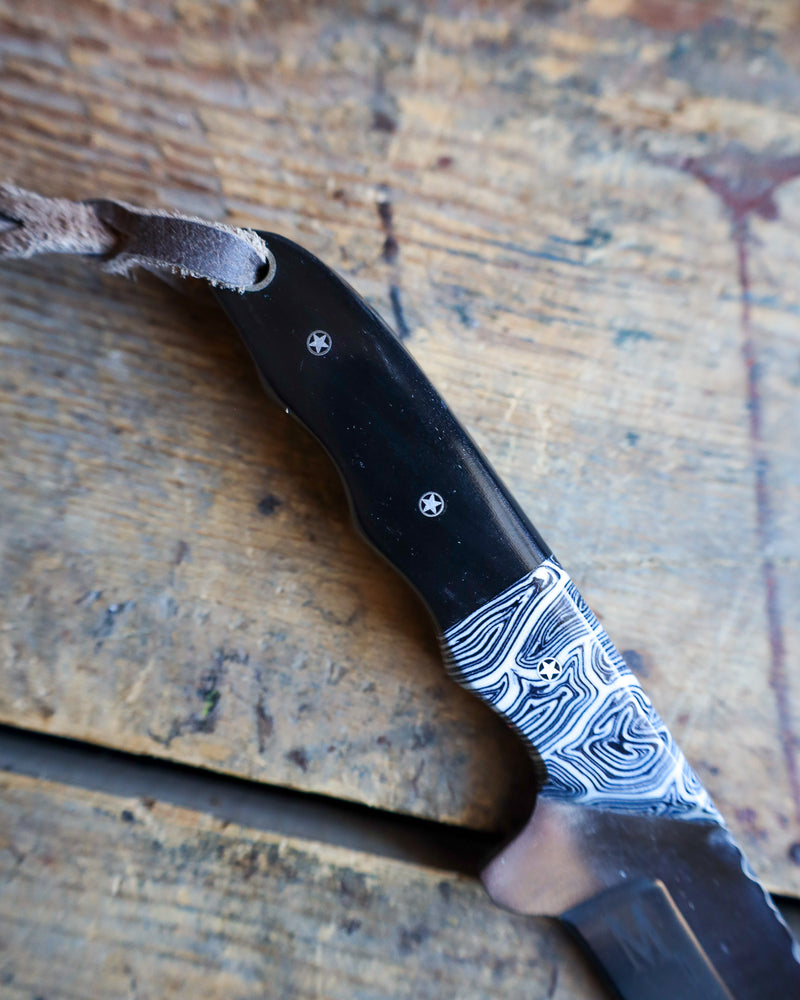 EXOTIC TEXAS KNIVES BLACK SWIRL WHITE BUFFALO KNIFE