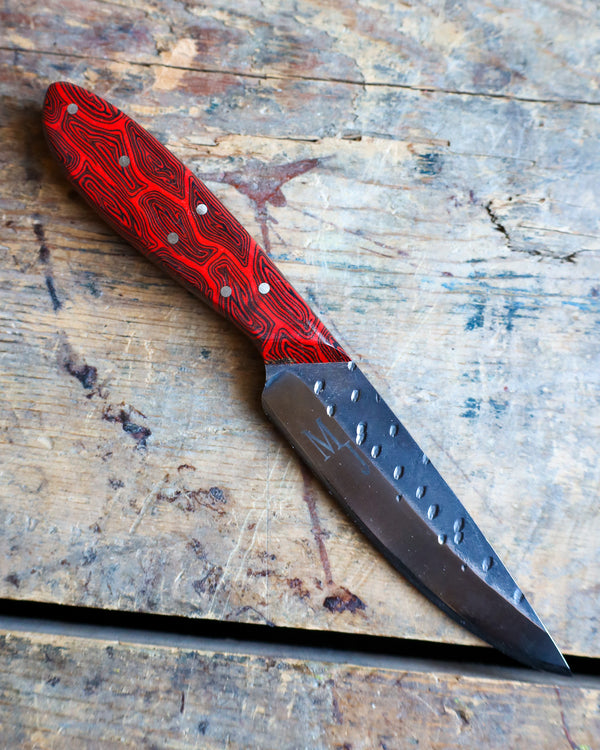 EXOTIC TEXAS KNIVES RED RESIN FIBER SWIRL KNIFE