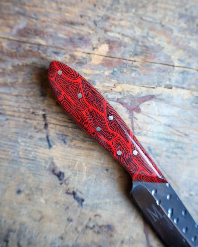 EXOTIC TEXAS KNIVES RED RESIN FIBER SWIRL KNIFE