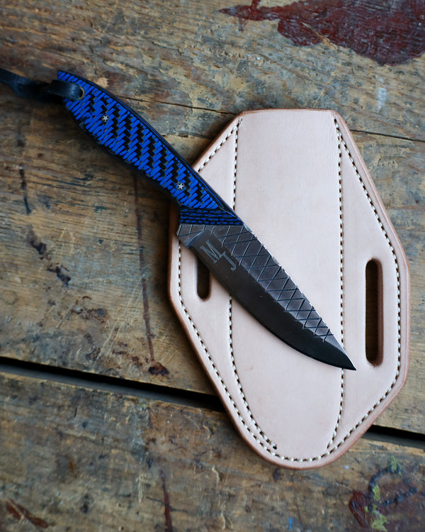 EXOTIC TEXAS KNIVES BLUE AND BLACK CARBON MEDIUM COWBOY KNIFE