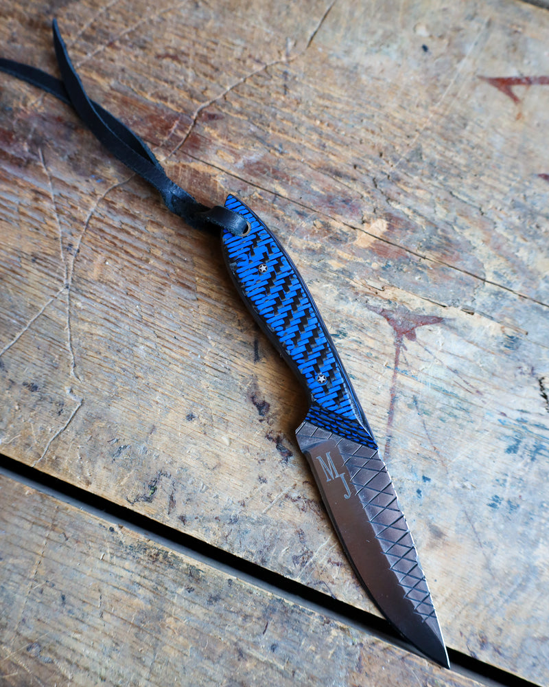 EXOTIC TEXAS KNIVES BLUE AND BLACK CARBON MEDIUM COWBOY KNIFE