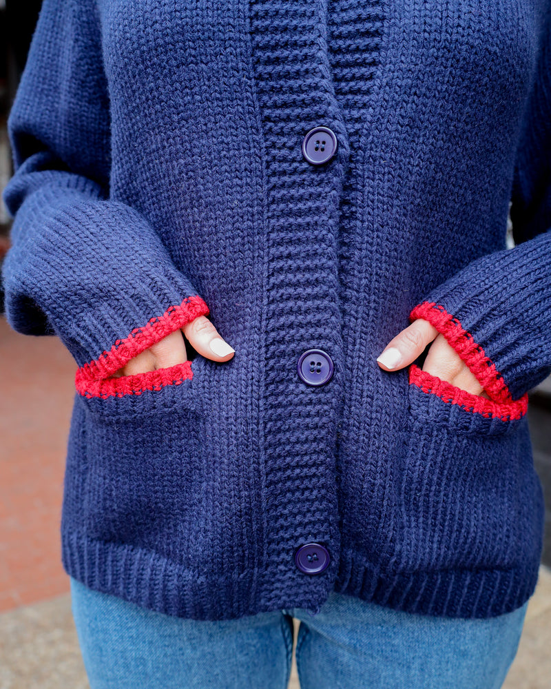 Pink Pineapple Varsity Flag Cardigan-Navy