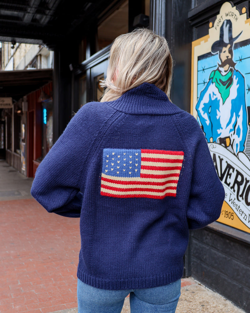 Pink Pineapple Varsity Flag Cardigan-Navy