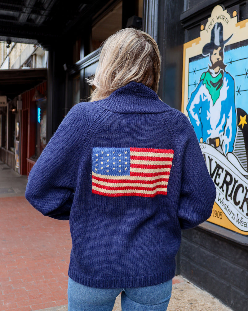 Pink Pineapple Varsity Flag Cardigan-Navy