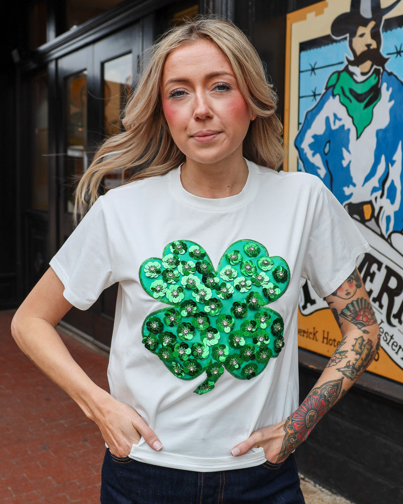 Queen Of Sparkles Flower Shamrock Tee 