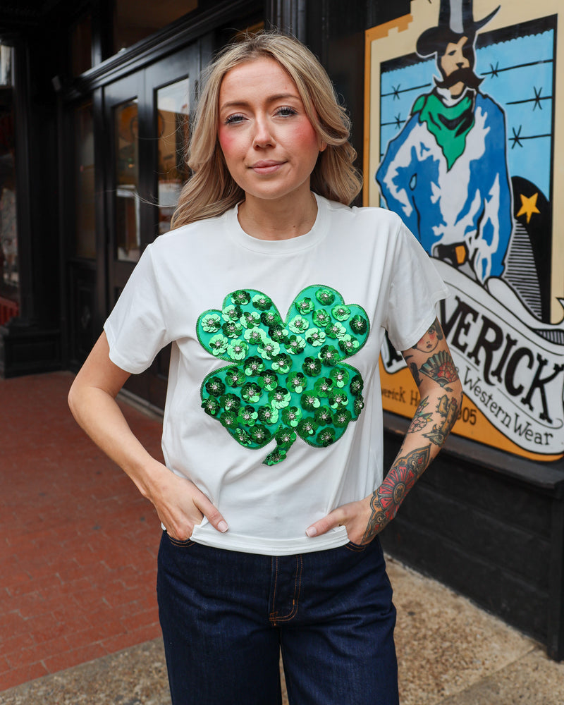 Queen Of Sparkles Flower Shamrock Tee 