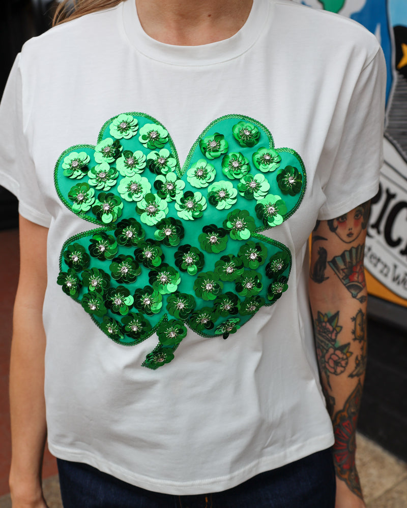 Queen Of Sparkles Flower Shamrock Tee 