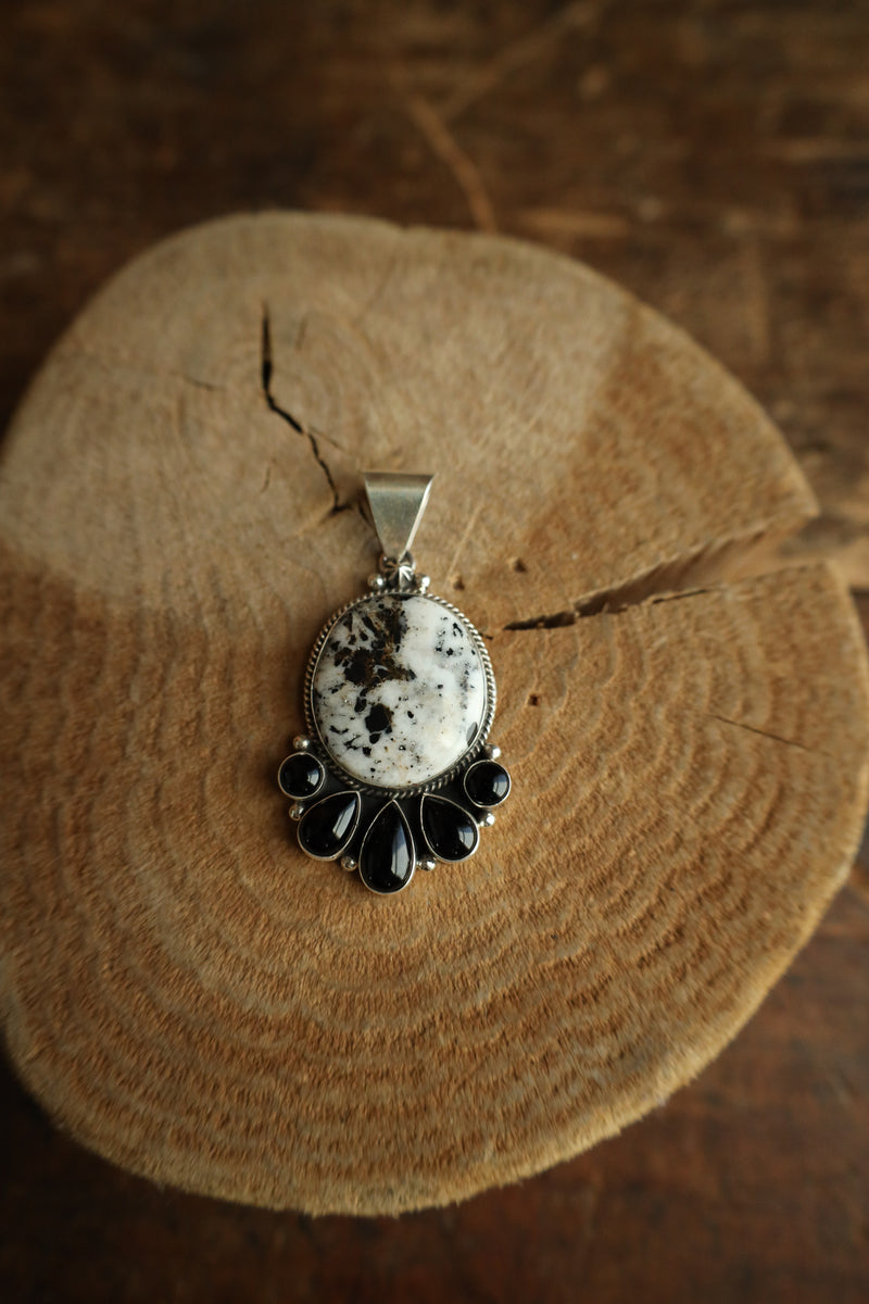 Round White Buffalo 2 Onyx Pendant