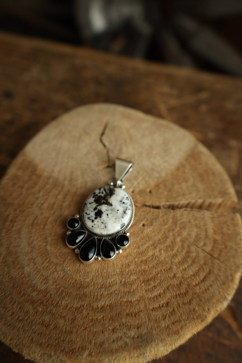 Round White Buffalo 2 Onyx Pendant