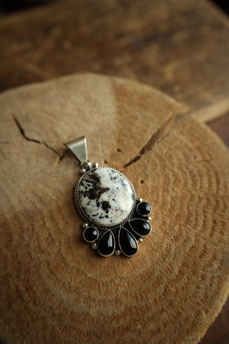 Round White Buffalo 2 Onyx Pendant